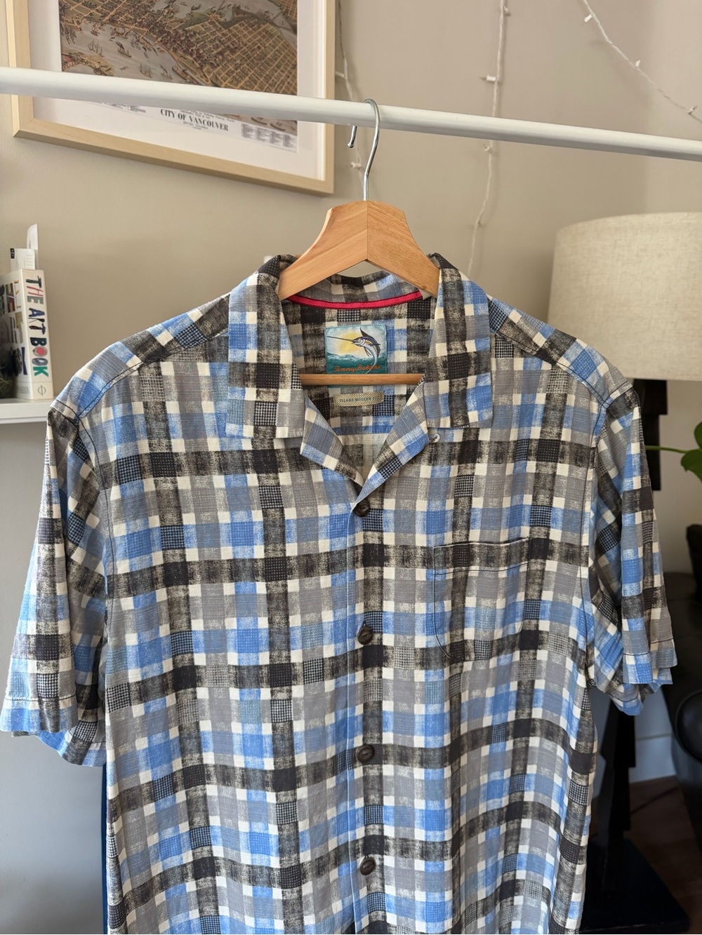 Tommy Bahama Short-Sleeve Silk Plaid Button-Up Camp Shirt - Blue & Gray